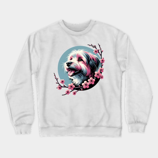 Joyful Lowchen Amidst Spring Cherry Blossoms Crewneck Sweatshirt by ArtRUs